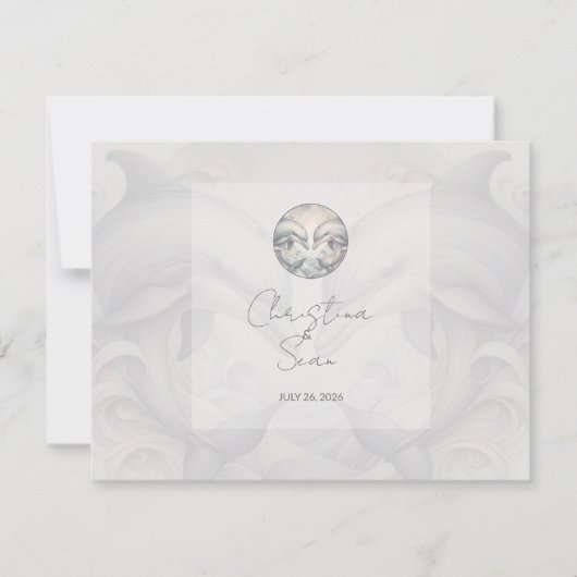 Modern Whimsy Dolphins Wedding RSVP Response Kaart (Voorkant)