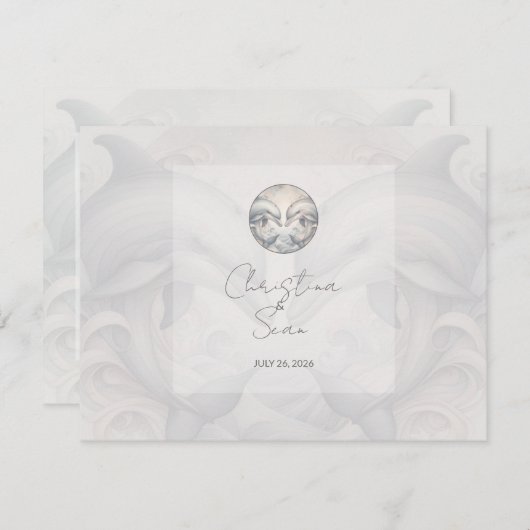 Modern Whimsy Dolphins Wedding RSVP Response Kaart (Voorkant / Achterkant)