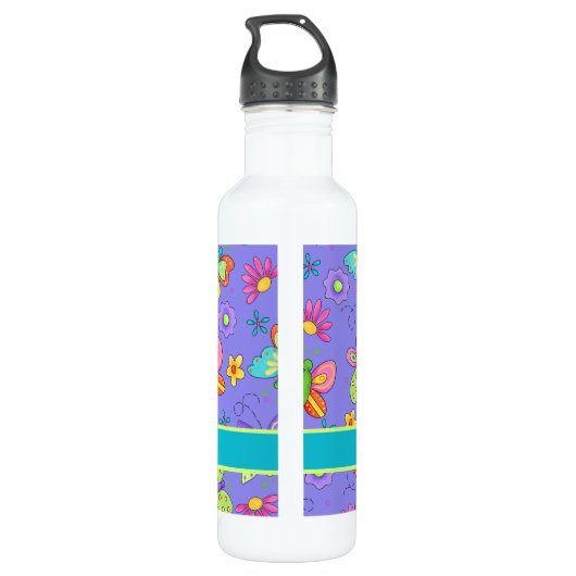 Modern Whimsy Lavender Butterfly Monogram Waterfles (Achterkant)