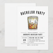Modern Whiskey Glass Typography Bachelor Party in Kaart (Voorkant / Achterkant)