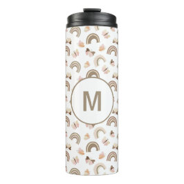 Modern Whit Pink Butterflies Rainbow Monogram Thermosbeker