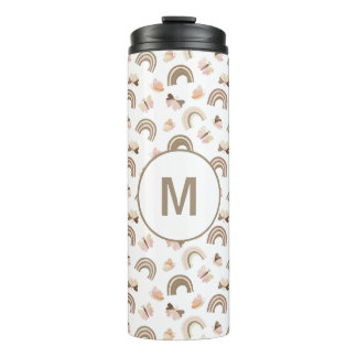 Modern Whit Pink Butterflies Rainbow Monogram Thermosbeker
