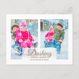 Modern White 2-foto kerstdashing sneeuw Feestdagenkaart