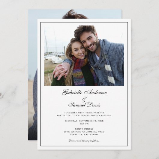 Modern White 2 Foto Simple Wedding Invitation (Voorkant / Achterkant)