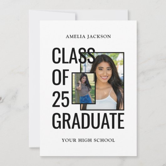 Modern White 2 foto's Klasse van 25 Afstudeerder O Kaart (Voorkant)