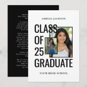 Modern White 2 foto's Klasse van 25 Afstudeerder O Kaart (Voorkant / Achterkant)