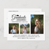 Modern White 3-Photo Graduation Party Briefkaart (Voorkant / Achterkant)