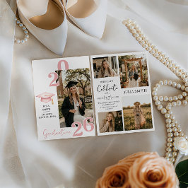 Modern White 4 Photo Graduation Invitation Kaart