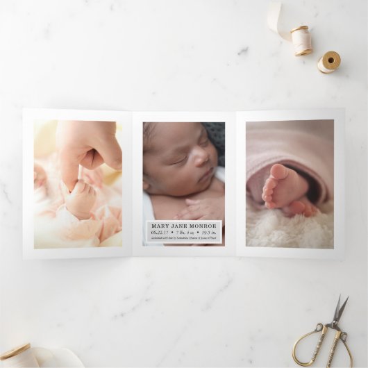 Modern White 6 foto collage Baby geboorte Drieluik Aankondiging (Binnen)