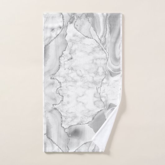 Modern White Agate Silver Abstracte marmer Bad Handdoek (Handdoek)