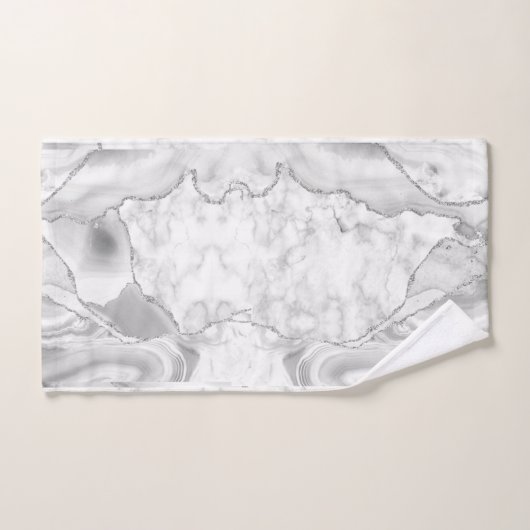 Modern White Agate Silver Abstracte marmer Bad Handdoek (Handdoek)