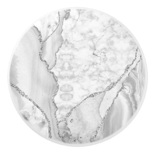 Modern White Agate Silver Abstracte marmer Keramische Knop (Voorkant)