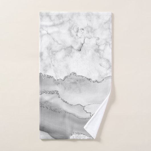 Modern White Agate Silver Faux Glitter Marble Bad Handdoek (Handdoek)