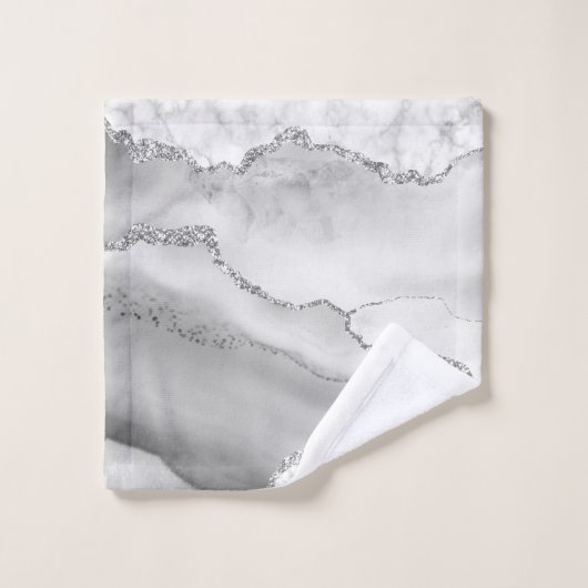 Modern White Agate Silver Faux Glitter Marble Bad Handdoek (Wasdoekje)