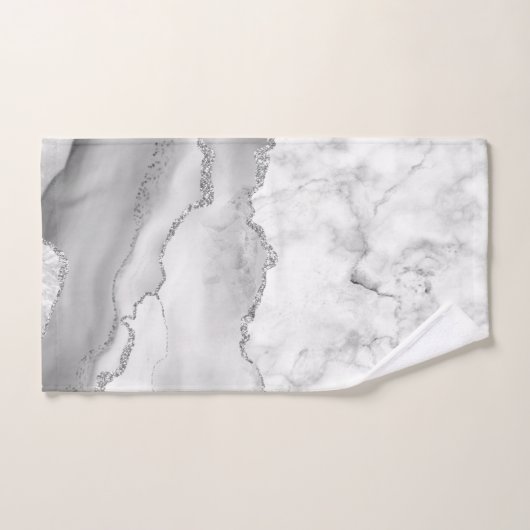 Modern White Agate Silver Faux Glitter Marble Bad Handdoek (Handdoek)