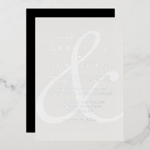 Modern White Ampersand Monochrome Wedding Silver F Folie Uitnodiging
