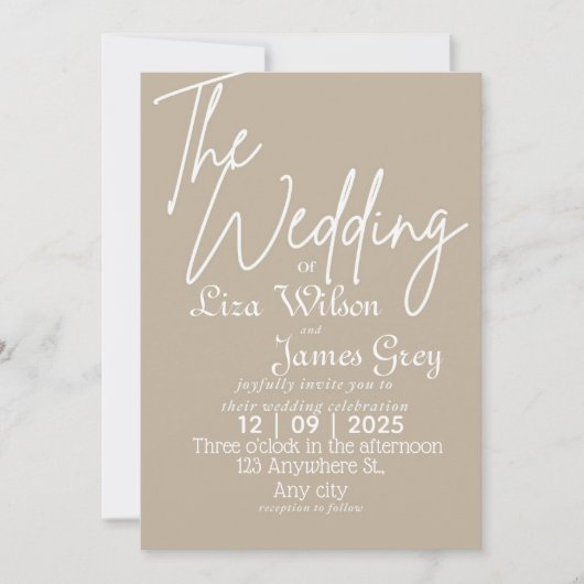 Modern White and beige Simple Wedding  Kaart (Voorkant)