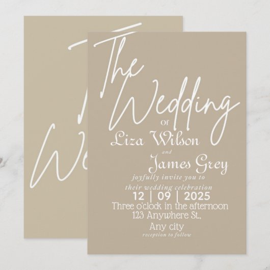 Modern White and beige Simple Wedding  Kaart (Voorkant / Achterkant)