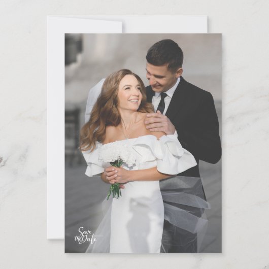 Modern white and black Photo Wedding Kaart (Achterkant)