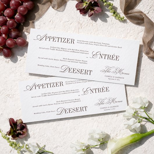 Modern White and Brown Wedding Menu Card Kaart