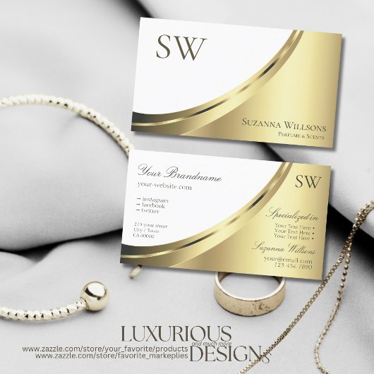Modern White and Gold Decor met Monogram Luxury Visitekaartje