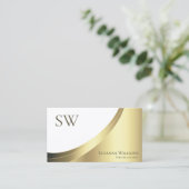 Modern White and Gold Decor met Monogram Luxury Visitekaartje (Staand voorkant)