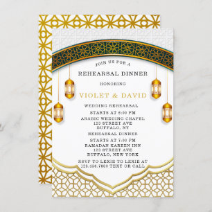 Modern White and Gold Islamic Rehearsal Dinner Kaart
