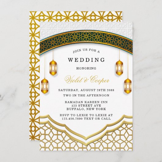 Modern White and Gold Islamic Wedding Kaart (Voorkant / Achterkant)