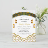 Modern White and Gold Islamic Wedding Kaart (Staand voorkant)