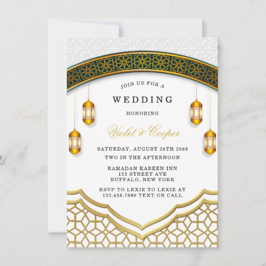 Modern White and Gold Islamic Wedding Kaart (Voorkant)