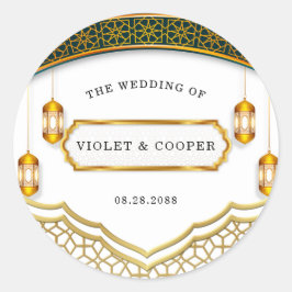 Modern White and Gold Islamic Wedding Ronde Sticker