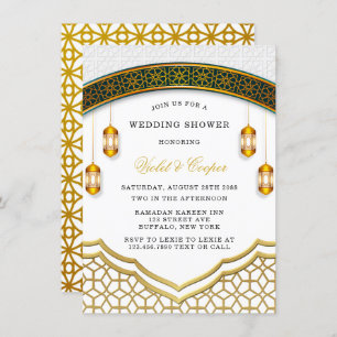 Modern White and Gold Islamic Wedding Shower Kaart