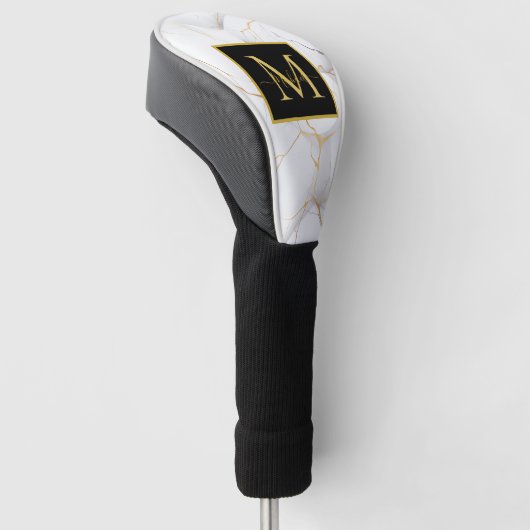 Modern White and Gold Marbled Monogram Name Golfheadcover (Schuin)