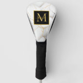 Modern White and Gold Marbled Monogram Name Golfheadcover (Voorkant)