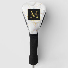 Modern White and Gold Marbled Monogram Name Golfheadcover