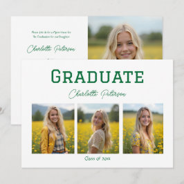 Modern White and Green Photo Graduation Kaart