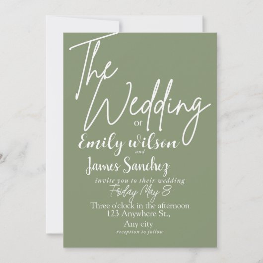Modern White and Green Simple Wedding  Kaart (Voorkant)