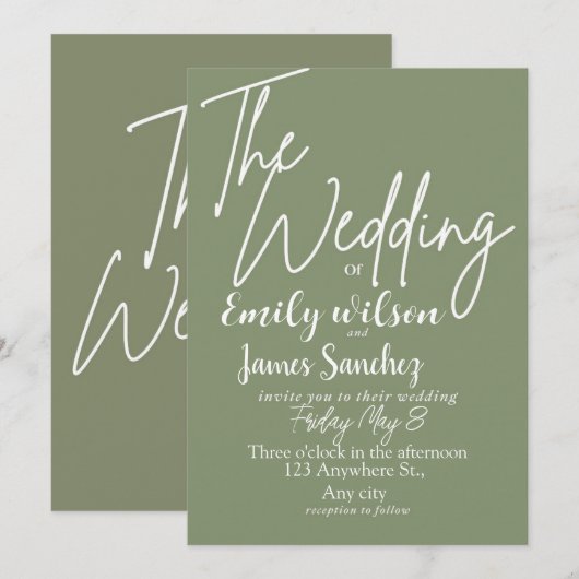 Modern White and Green Simple Wedding  Kaart (Voorkant / Achterkant)