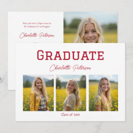 Modern White and Red Photo Graduation Kaart