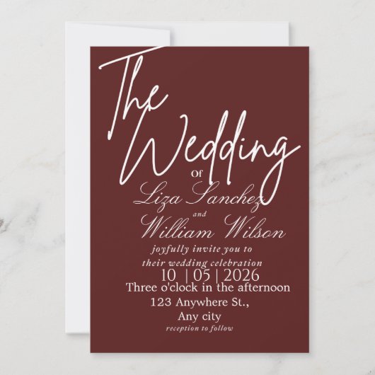 Modern White and red Simple Wedding  Kaart (Voorkant)