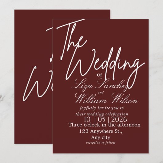 Modern White and red Simple Wedding Kaart (Voorkant / Achterkant)