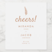 Modern White & Beige Palm Leaf Wedding Wijn Etiket (Enkel label)