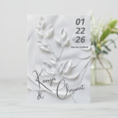 Modern White & Beige Wedding Invitation – Botanica Kaart (Staand voorkant)