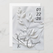 Modern White & Beige Wedding Invitation – Botanica Kaart (Voorkant / Achterkant)