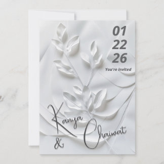 Modern White & Beige Wedding Invitation – Botanica Kaart