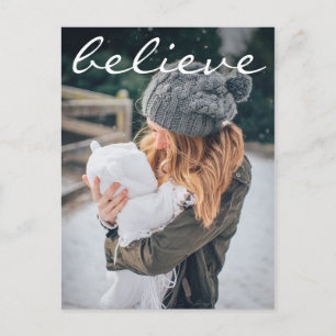Modern White Believe Typografie Foto Holiday Feestdagenkaart