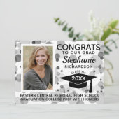 Modern White Black Bokeh Bubbles Photo Afstuderen Kaart (Staand voorkant)