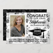 Modern White Black Bokeh Bubbles Photo Afstuderen Kaart (Voorkant / Achterkant)