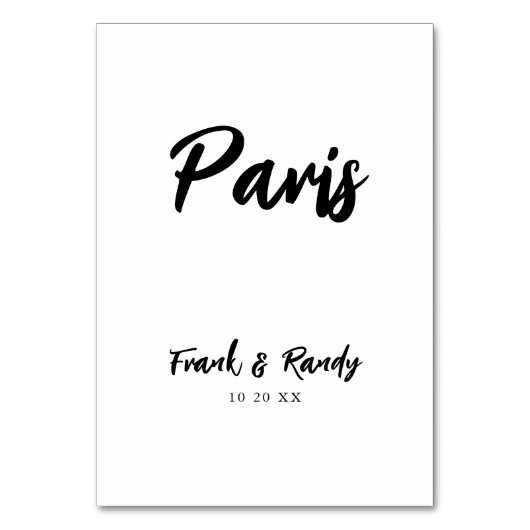 Modern White Black Custom Wedding Table Name Kaart (Voorkant)