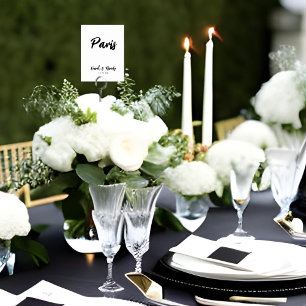 Modern White Black Custom Wedding Table Name Kaart